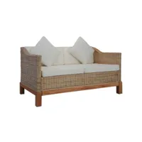 canapé fixe 2 places  canapé scandinave sofa avec coussins rotin naturel meuble pro frco73561