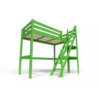 lit mezzanine bois avec escalier de meunier sylvia 90x200  vert 1130-ve