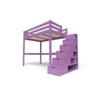 lit mezzanine bois avec escalier cube sylvia 120x200 lilas cube120-li