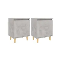 vidaxl tables de chevet avec pieds en bois 2 pcs gris béton 40x30x50cm