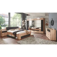 chambre à coucher complète adulte (lit 180x200 cm king size + 2 chevets + armoire + 2 tiroirs lit + commode) coloris chêne artisan/graphite