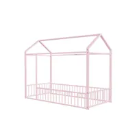 lit enfant lit cabane 90 x 200 cm lit en métal en rose