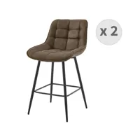 grant - fauteuil de bar vintage en microfibre marron et métal noir (x2)