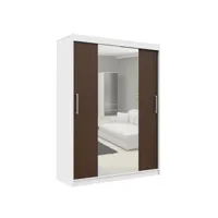 helia - armoire à portes coulissantes + grand miroir chambre couloir salon - 200x150x60cm - armoire penderie moderne - blanc/wenge