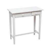 table basse console de salon style rustique en tilleul massif avec finition antique blanche l73xpr36xh75 cm