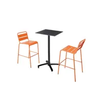 ensemble table haute stratifié noir et 2 chaises hautes orange