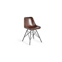 chaise fer, cuir marron 45x54x83cm - fer-cuir - décoration d'autrefois