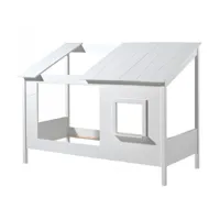lit cabane 90x200 cm avec sommier et matelas blanc - hutty