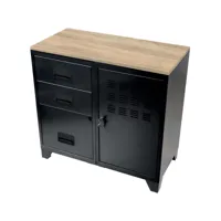 meuble bureau métal 1 porte 3 tiroirs noir mat