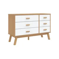 armoire à tiroirs olden blanc et marron bois de pin solide