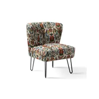 salon chaise sans bras, fauteuil crapaud confortable avec base en métal noir, chaise en velours avec dossier en coquillage, floral