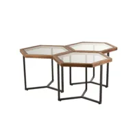 set de 3 tables gigogne ruty en bois marron - verre et métal noir 20100991725