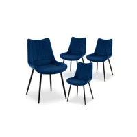 cassie - lot de 4 chaises en velours bleu pieds en métal noir cassie-vel-ble