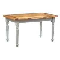 table à rallonge champêtre en bois massif de tilleul massif, cadre gris antique, plan finition naturelle