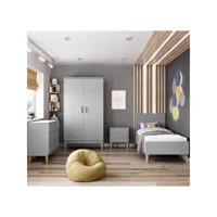 chambre complète lit enfant 80x180, commode et armoire kubi - gris
