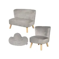 roba ensemble lil sofa pour enfants - canapé + fauteuil + coussin décoratif - gris