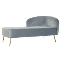 chaise longue, méridienne en polyester, velours bleu et bois de pin doré - longueur  160 x profondeur  80 x hauteur 90  cm