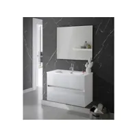 meuble de salle de bain coloris blanc avec vasque moulée en céramique + miroir - longueur 80 x profondeur 46 x hauteur 56 cm