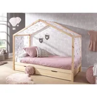 lit cabane gigogne 90x200 cm avec voile pin massif clair kobi dacozh1003