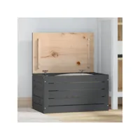 boîte de rangement gris 59,5x36,5x33 cm bois massif de pin