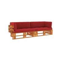 canapé fixe 2 places palette  canapé scandinave sofa et coussins pin imprégné de marron miel meuble pro frco25778