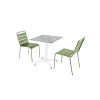ensemble table de terrasse stratifié marbre et 2 chaises vert cactus