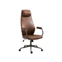 fauteuil de bureau industriel vintage sur roulettes en synthétique marron vieilli pivotant et réglable bur10687