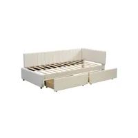 lit adulte lit canapé-lit 90x200 lit avec 2 grands tiroirs de rangement et sommier à lattes tissu velours beige