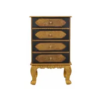 chiffonnier, meuble de rangement en bois avec 4 tiroirs coloris doré, noir -  longueur 45,5 x profondeur 30 x hauteur 76 cm
