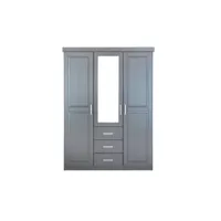 armoire norwin fonctionnelle 3 portes 3 tiroirs 7 niches et penderies en bois massif vernis gris foncé