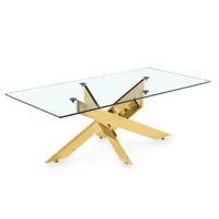 table basse design rectangulaire en verre pieds doré connor