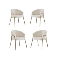 chaise de salle à manger en velours d'agneau spraygold avec finition dorée avec pieds dorés blanc - 4 chaises