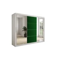armoire de chambre tapila 2 blanc/vert 250 avec 2 portes coulissantes style contemporain penderie (tringle) avec étagères