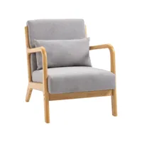 fauteuil lounge - 3 coussins inclus - assise profonde - accoudoirs - structure bois hévéa - aspect velours gris