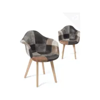 lot de 2 chaises scandinaves patchwork rembourré neda (marron) 829