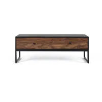 table basse en bois de palissandre, manguier coloris marron et métal noir - longueur 110 x profondeur 60 x hauteur 40 cm