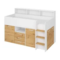 lits superposés neo p - meubles pour chambre d'enfant - un lit avec bureau, étagères, tiroirs : côté droit (blanc/chêne artisan)