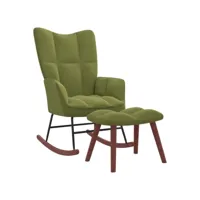 chaise à bascule fauteuil à bascule  fauteuil de relaxation avec repose-pied vert clair velours meuble pro frco47033