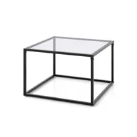 table basse carrée en verre trempé cadre en métal coussinets de pieds réglables salon salle de réception gris noir helloshop26 20_0004015