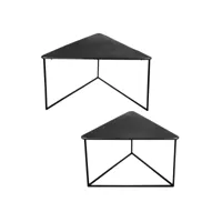 set de 2 tables basses triangle en métal noir, longueurs des plateaux de 80 et 6