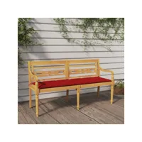 banc banquette de jardin batavia avec coussin - mobilier de jardin rouge 150 cm bois de teck massif meuble pro frco79942