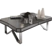 table basse design plateau en bois mdf et miroir gris fumé avec piètement en acier argenté   l. 130 x p. 80 x h. 40 cm collection lexus viv-97500