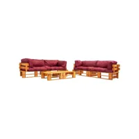 lot de 6 canapés de jardin palette  sofa banquette de jardin avec coussins rouge bois meuble pro frco49777