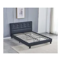 lit 160x200cm avec tête de lit noir lit tête de lit boutonnée - cuir synthétique
