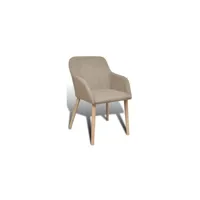 chaise avec accoudoirs tissu beige et pieds chêne massif clair kériam - lot de 2