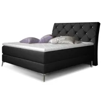 lit design continental avec tête de lit capitonnée strass simili cuir noir banky-couchage 180x200 cm