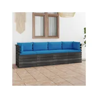 cuba - canapé de jardin bois 4pl avec coussins bleu clair 3061747