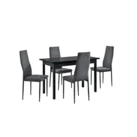 table de salle à manger de cuisine 120 cm avec 4 chaises mdf acier noir et gris helloshop26 03_0004249