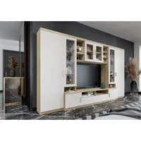 furnix meuble-paroi palloma tv-lowboard 3 armoires vitrines vitrées sans led sonoma blanc