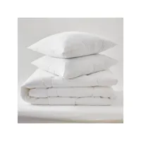 pack couette très chaude 260 x 240 + 2 oreillers 60 x 60 polycoton confort traité anti acarien soft & care